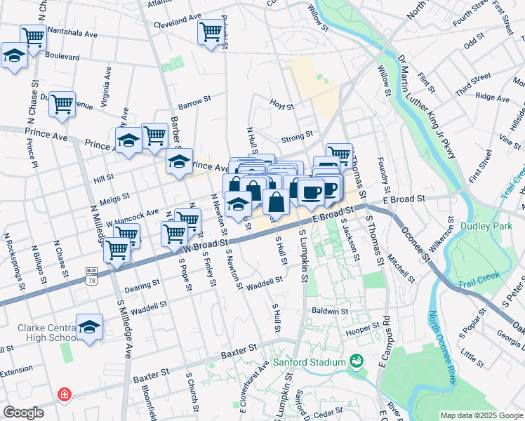 map of restaurants, bars, coffee shops, grocery stores, and more near in Athens