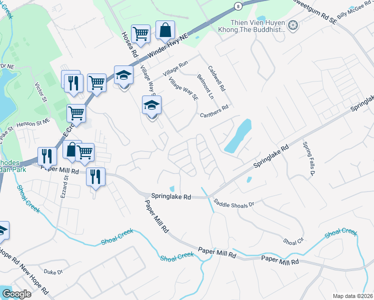 map of restaurants, bars, coffee shops, grocery stores, and more near 460 Spring Head Court in Lawrenceville