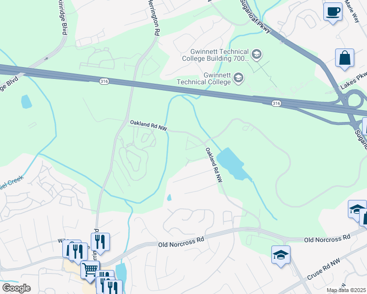 map of restaurants, bars, coffee shops, grocery stores, and more near 2254 Hawks Bluff Trail Northwest in Lawrenceville