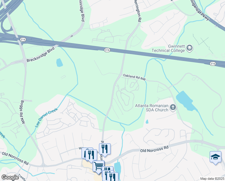 map of restaurants, bars, coffee shops, grocery stores, and more near 140 Herrington Road in Lawrenceville