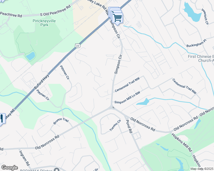 map of restaurants, bars, coffee shops, grocery stores, and more near 4735 Cambridge Park Court Northwest in Duluth