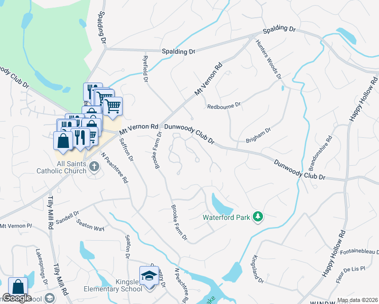 map of restaurants, bars, coffee shops, grocery stores, and more near 5296 Brooke Ridge Drive in Atlanta