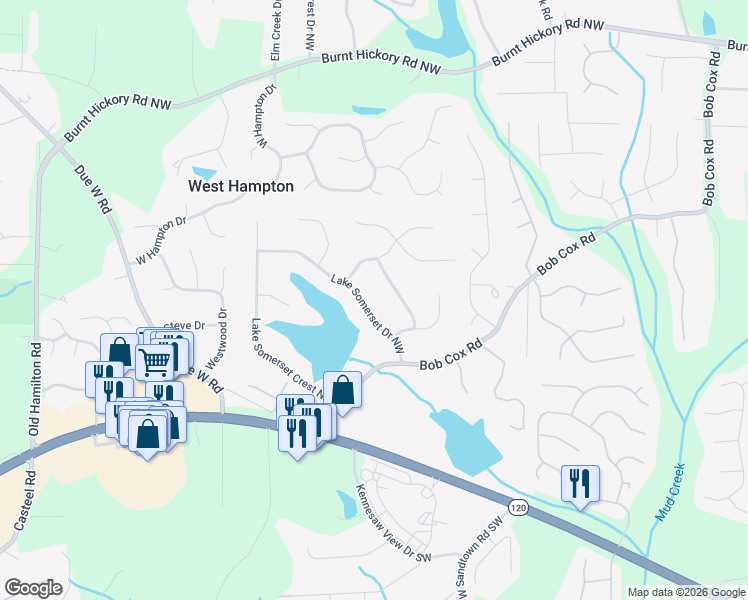 map of restaurants, bars, coffee shops, grocery stores, and more near 183 Middlesex Lane Northwest in Marietta