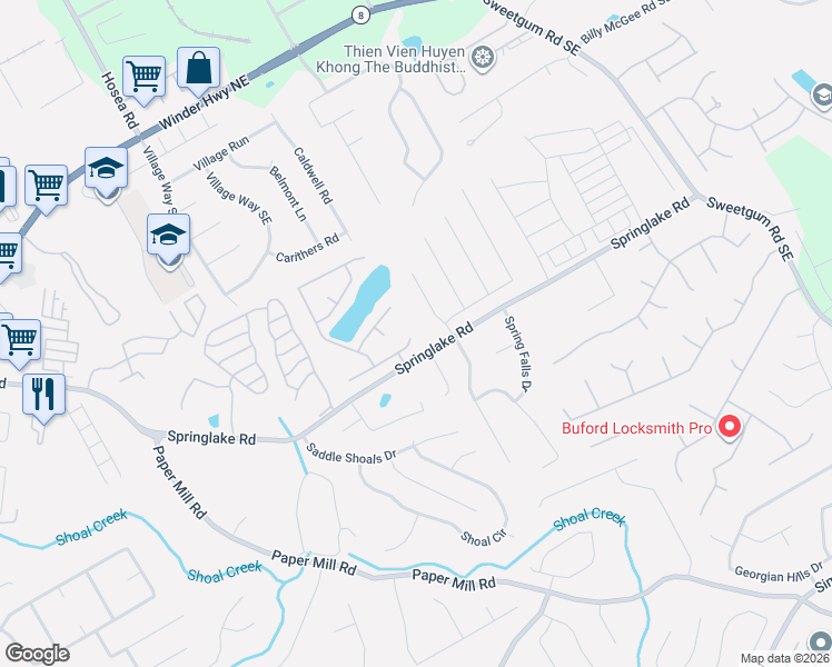 map of restaurants, bars, coffee shops, grocery stores, and more near 255 Ashland Manor Drive in Lawrenceville