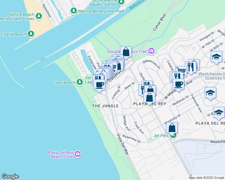 map of restaurants, bars, coffee shops, grocery stores, and more near 222 Montreal Street in Los Angeles