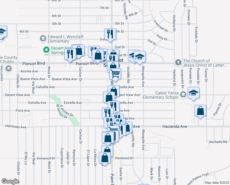 map of restaurants, bars, coffee shops, grocery stores, and more near in Desert Hot Springs