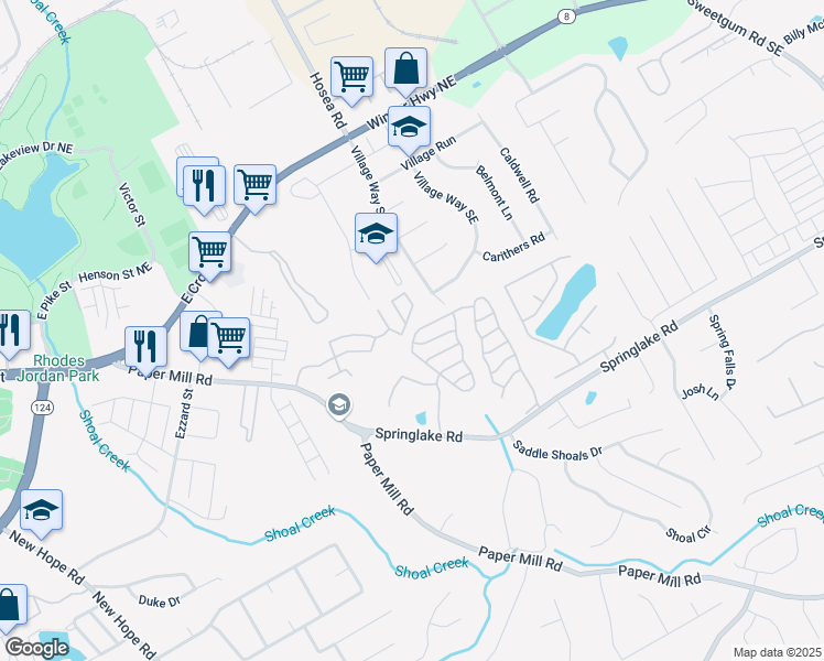map of restaurants, bars, coffee shops, grocery stores, and more near 440 Springbottom Court Southeast in Lawrenceville