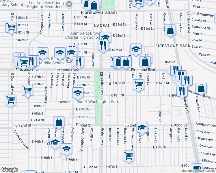 map of restaurants, bars, coffee shops, grocery stores, and more near 8711 Beach Street in Los Angeles