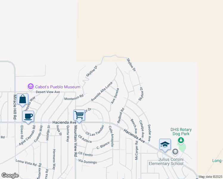 map of restaurants, bars, coffee shops, grocery stores, and more near 68233 Calle Descanso in Desert Hot Springs
