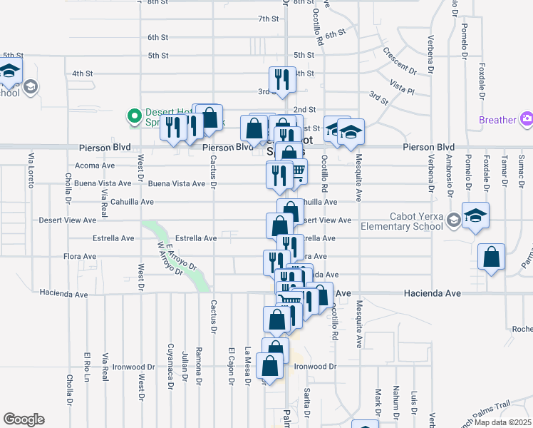 map of restaurants, bars, coffee shops, grocery stores, and more near in Desert Hot Springs
