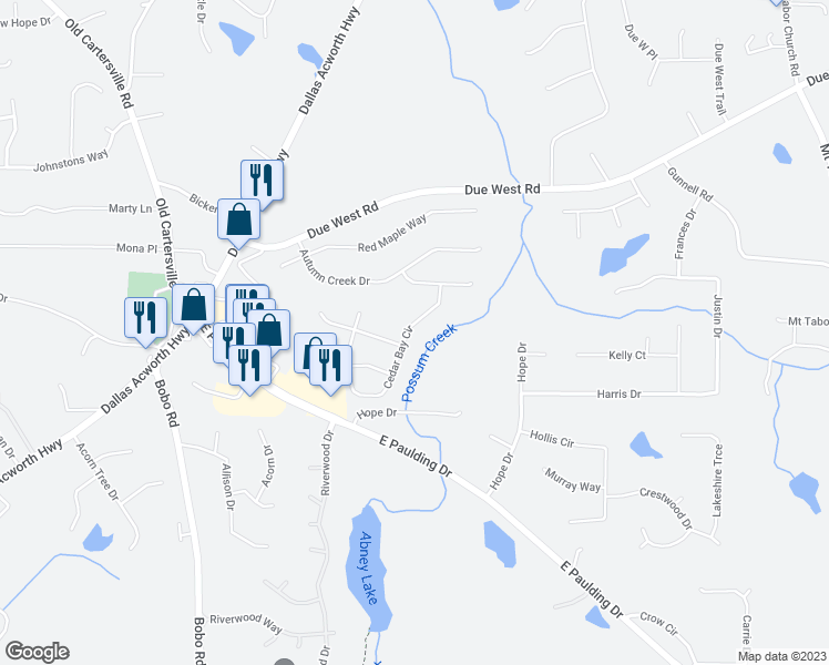 map of restaurants, bars, coffee shops, grocery stores, and more near 125 Cedar Bay Circle in Dallas