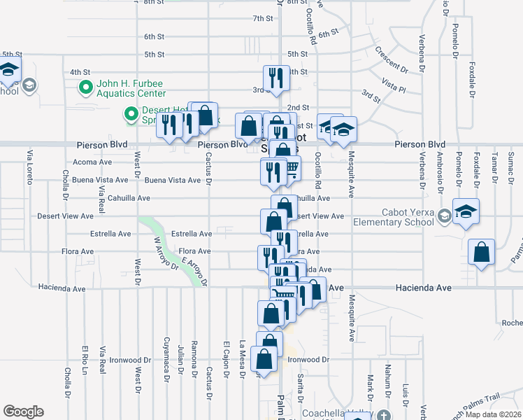 map of restaurants, bars, coffee shops, grocery stores, and more near in Desert Hot Springs