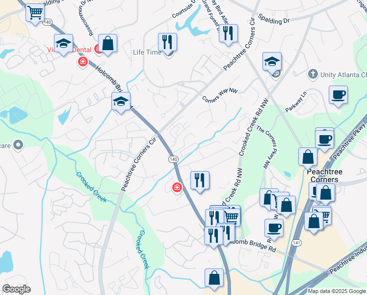 map of restaurants, bars, coffee shops, grocery stores, and more near 6217 Summit Trail in Norcross