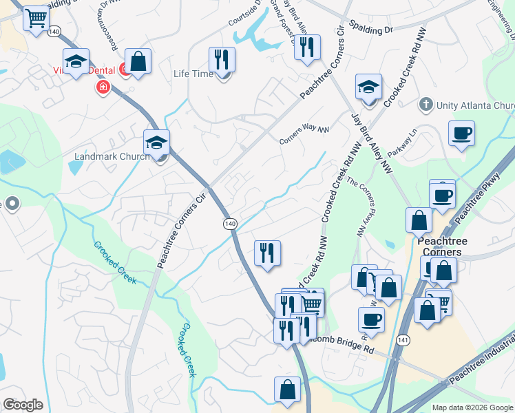 map of restaurants, bars, coffee shops, grocery stores, and more near 6220 Overlook Road Northwest in Norcross