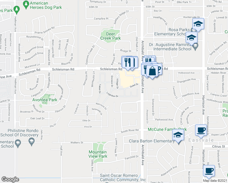 map of restaurants, bars, coffee shops, grocery stores, and more near 14379 Soleil Drive in Corona