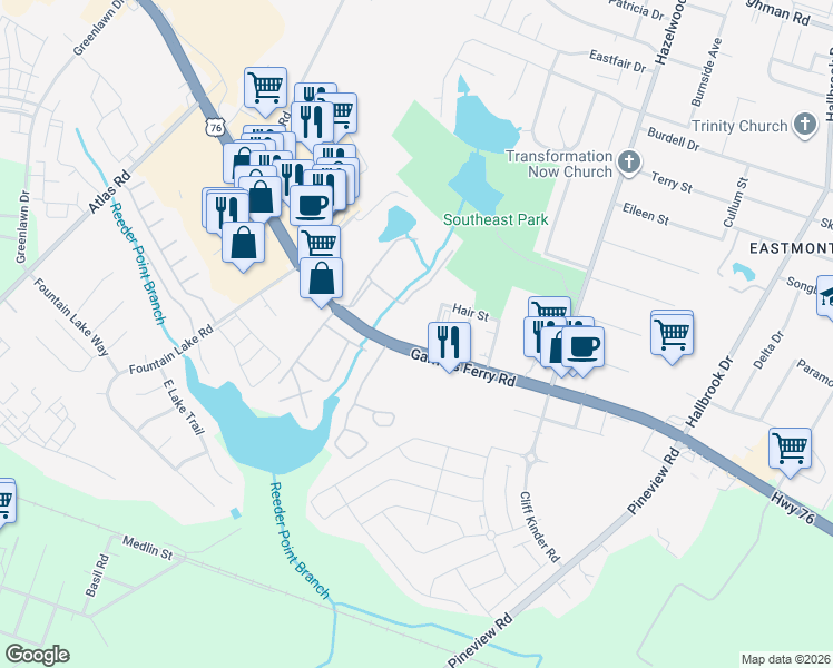 map of restaurants, bars, coffee shops, grocery stores, and more near 815 Abernathy Street in Columbia