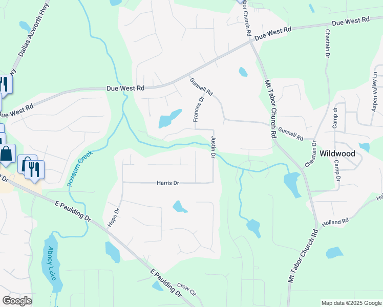 map of restaurants, bars, coffee shops, grocery stores, and more near 153 Dogwood Court in Dallas