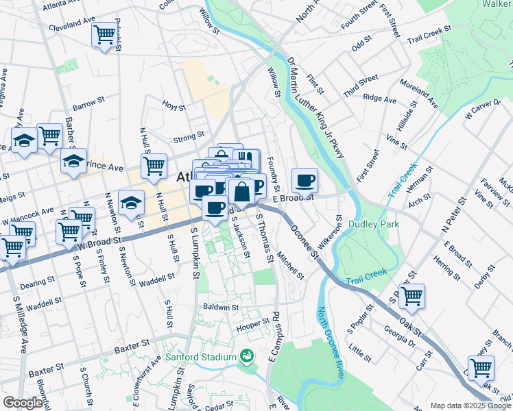 map of restaurants, bars, coffee shops, grocery stores, and more near in Athens