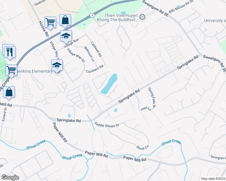 map of restaurants, bars, coffee shops, grocery stores, and more near Pond Lillies Road Southeast in Lawrenceville