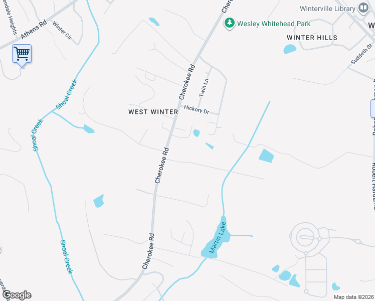 map of restaurants, bars, coffee shops, grocery stores, and more near 1145 Cherokee Road in Winterville