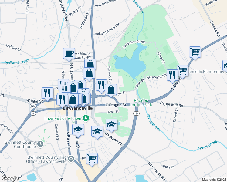 map of restaurants, bars, coffee shops, grocery stores, and more near 84 Benson Street in Lawrenceville