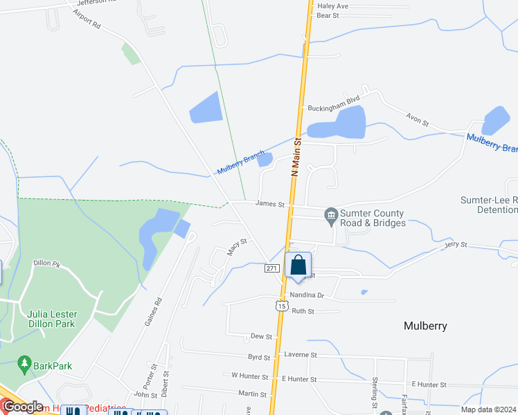 map of restaurants, bars, coffee shops, grocery stores, and more near 60 James Street in Sumter