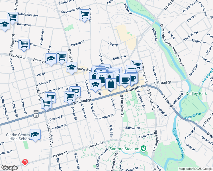 map of restaurants, bars, coffee shops, grocery stores, and more near in Athens