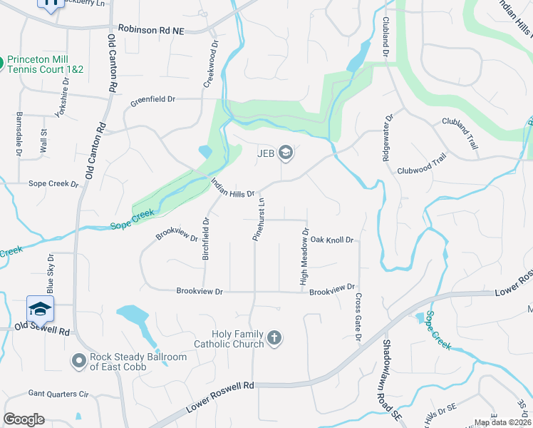 map of restaurants, bars, coffee shops, grocery stores, and more near 342 Pinehurst Lane in Marietta