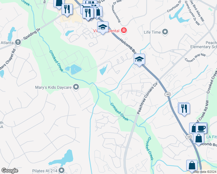 map of restaurants, bars, coffee shops, grocery stores, and more near 3748 Meadow Rue Lane in Norcross