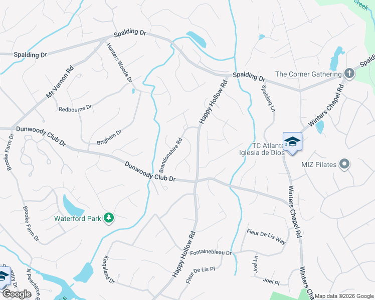 map of restaurants, bars, coffee shops, grocery stores, and more near 7455 Brandonshire Road in Atlanta