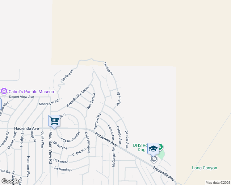 map of restaurants, bars, coffee shops, grocery stores, and more near 68465 Fernwood Drive in Desert Hot Springs