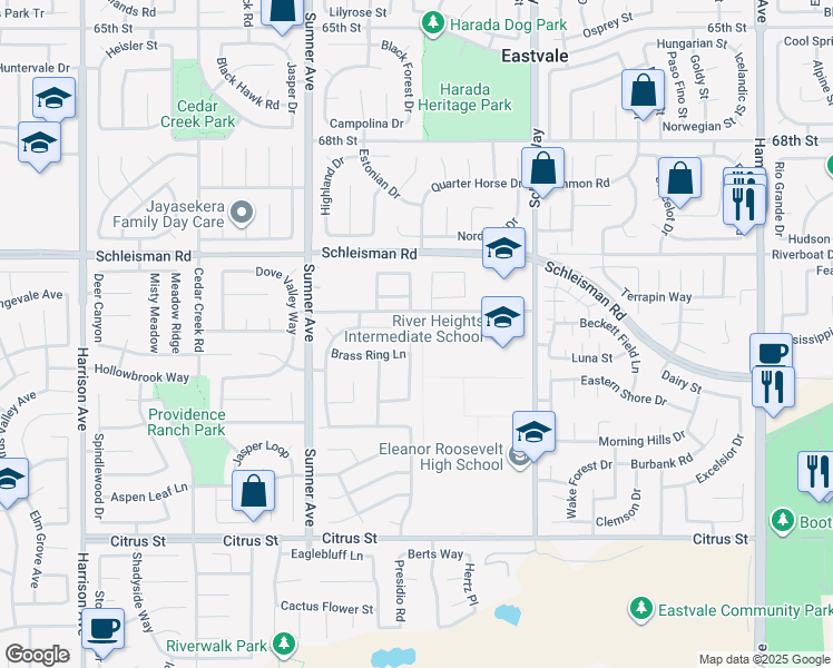 map of restaurants, bars, coffee shops, grocery stores, and more near 7134 Midnight Rose Circle in Corona