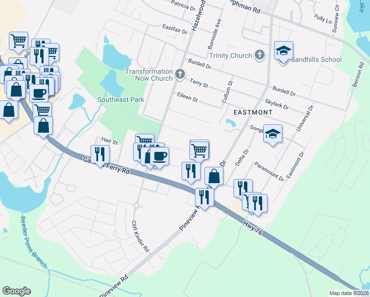 map of restaurants, bars, coffee shops, grocery stores, and more near 7619 Stephen Street in Columbia