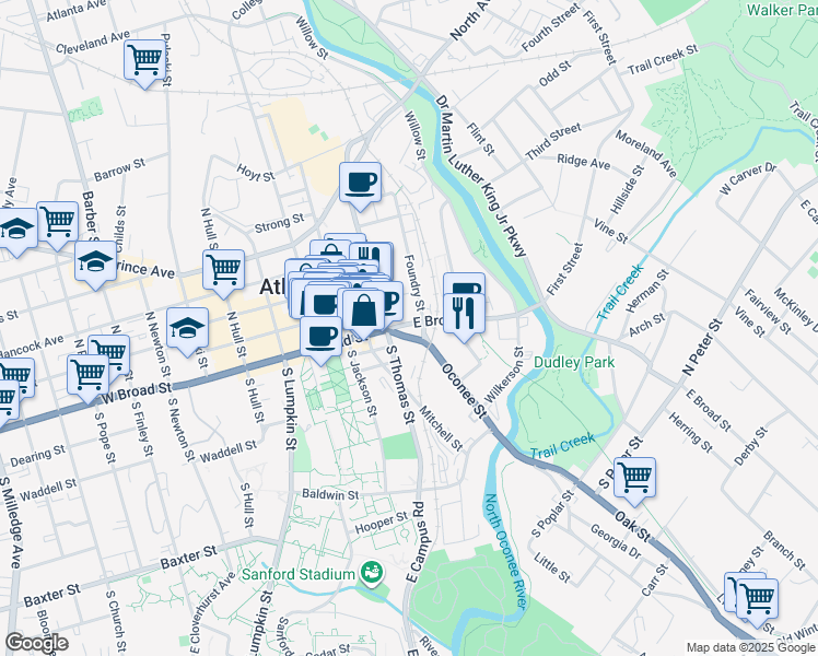 map of restaurants, bars, coffee shops, grocery stores, and more near 112 Foundry Street in Athens
