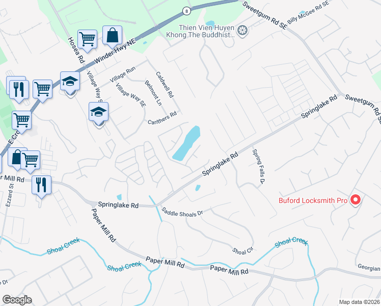 map of restaurants, bars, coffee shops, grocery stores, and more near 486 Pond Lillies Road Southeast in Lawrenceville
