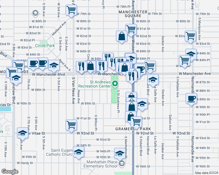 map of restaurants, bars, coffee shops, grocery stores, and more near 8718 Ruthelen Street in Los Angeles