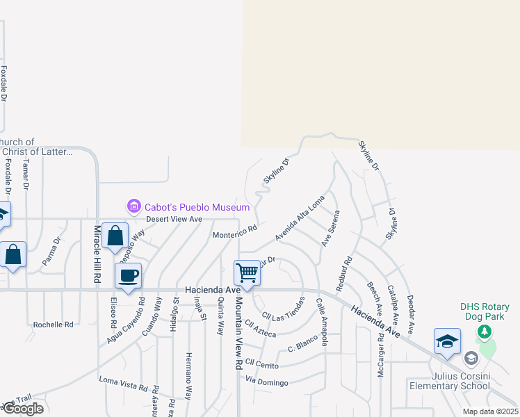 map of restaurants, bars, coffee shops, grocery stores, and more near 12500 Highland Avenue in Desert Hot Springs