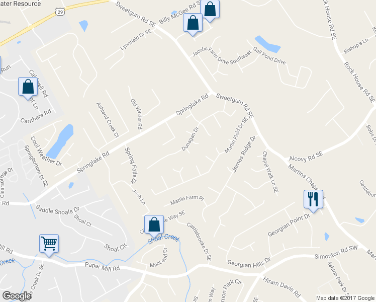 map of restaurants, bars, coffee shops, grocery stores, and more near 531 Chadborn Court in Lawrenceville