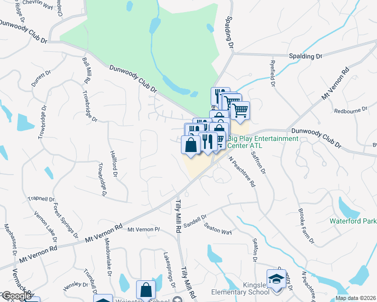 map of restaurants, bars, coffee shops, grocery stores, and more near 2420 Mount Vernon Road in Atlanta