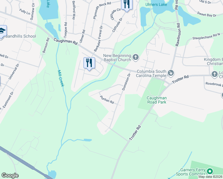 map of restaurants, bars, coffee shops, grocery stores, and more near 9522 Commonwealth Boulevard in Columbia