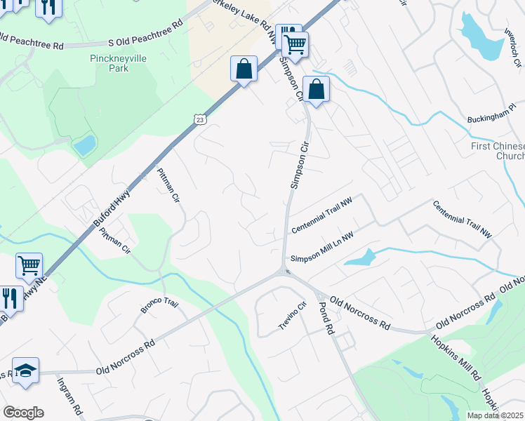 map of restaurants, bars, coffee shops, grocery stores, and more near 4735 Cambridge Park Court Northwest in Duluth