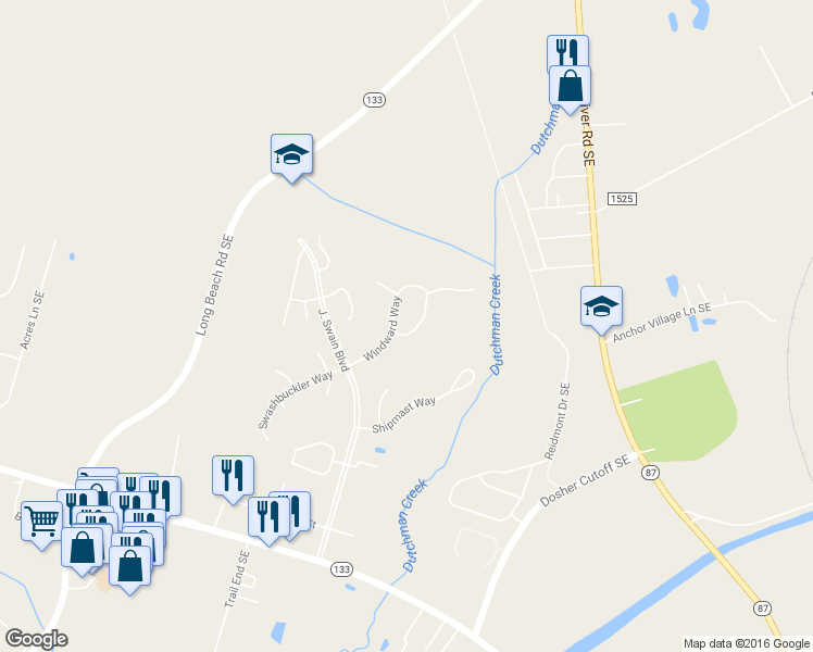 map of restaurants, bars, coffee shops, grocery stores, and more near 5269 Windward Way in Southport