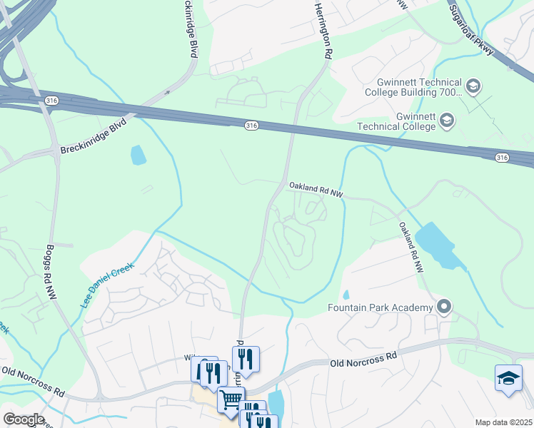 map of restaurants, bars, coffee shops, grocery stores, and more near Herrington Road in Lawrenceville