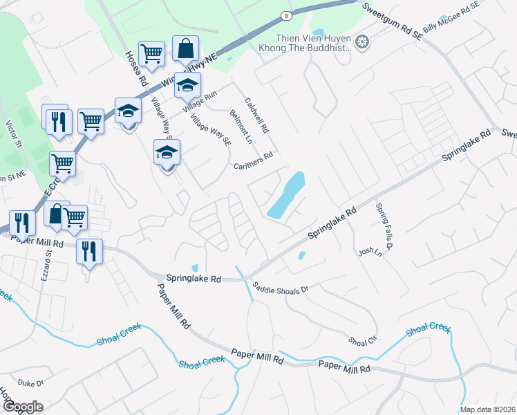 map of restaurants, bars, coffee shops, grocery stores, and more near Cool Weather Drive in Lawrenceville