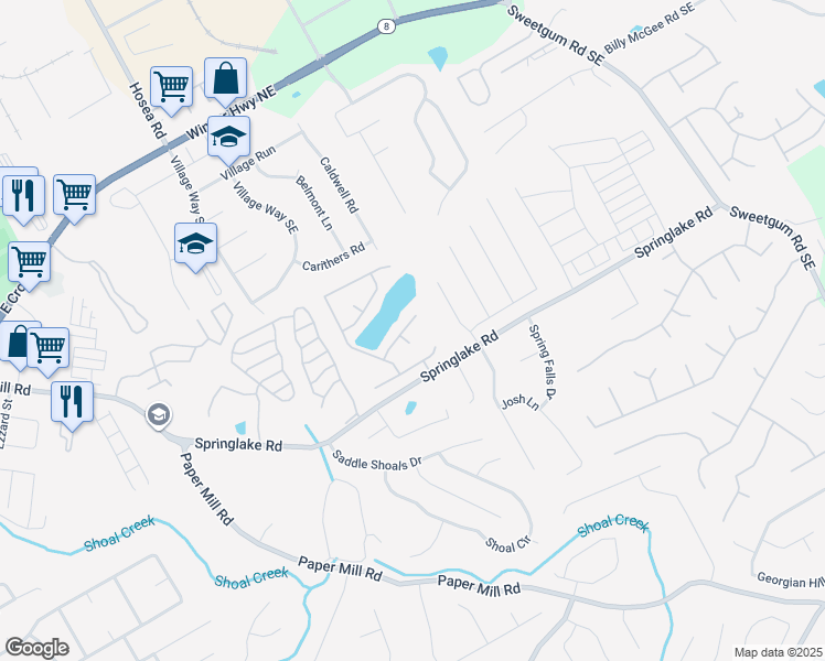 map of restaurants, bars, coffee shops, grocery stores, and more near 547 Pond Lillies Road Southeast in Lawrenceville