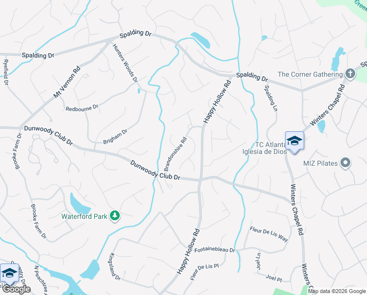 map of restaurants, bars, coffee shops, grocery stores, and more near 7455 Brandonshire Road in Atlanta