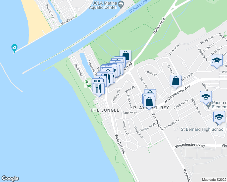 map of restaurants, bars, coffee shops, grocery stores, and more near 222 Montreal Street in Los Angeles