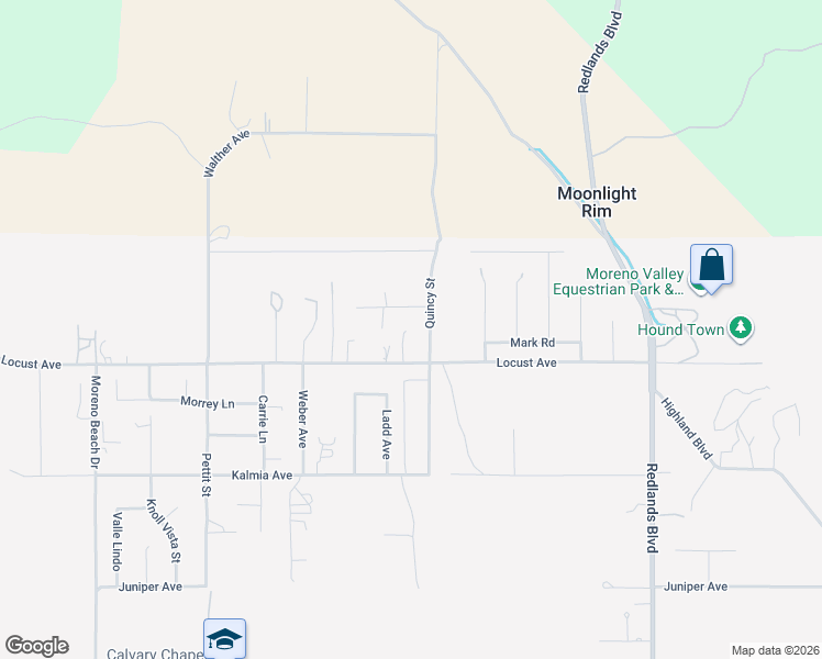 map of restaurants, bars, coffee shops, grocery stores, and more near 28440 Locust Avenue in Moreno Valley
