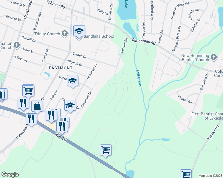 map of restaurants, bars, coffee shops, grocery stores, and more near 1427-1499 Benson Road in Columbia