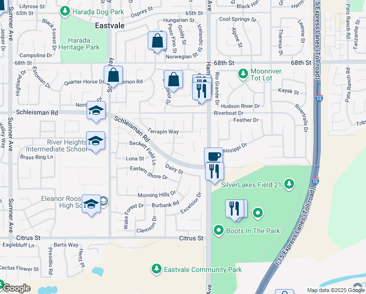 map of restaurants, bars, coffee shops, grocery stores, and more near in Corona